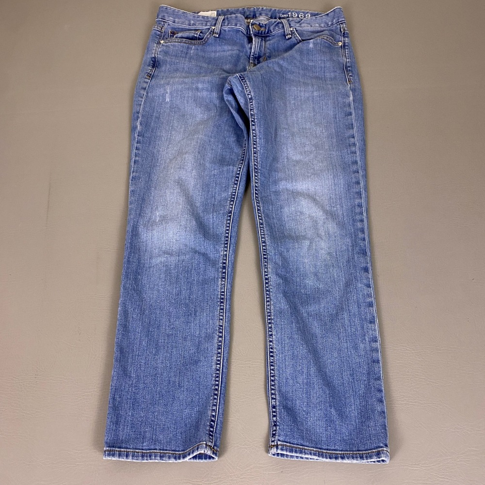 Gap 1969 Real Straight Jeans Women's Size 30 Zuma Blue Mid Rise Stretch Denim